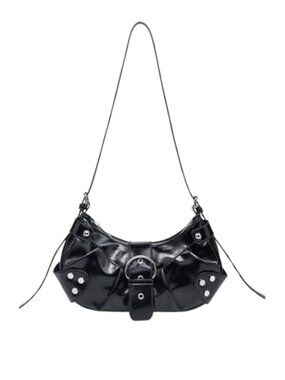 Pleated Metallic Faux Leather Crossbody Shoulder Bag Clutch Handbag
